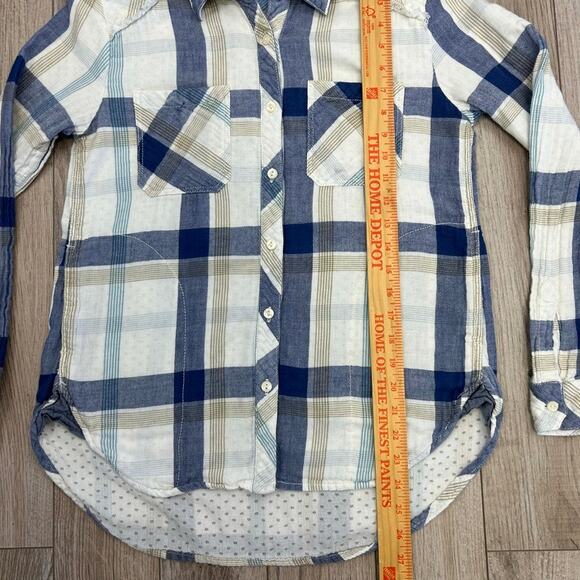 Dylan Ivory Plaid Frayed Hem Pocket Button Long Sleeve Sz S MSRP $120 - Picture 7 of 14
